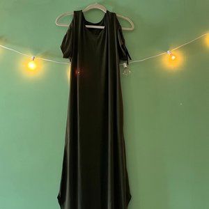 Army green long dress with cutout sleeves
